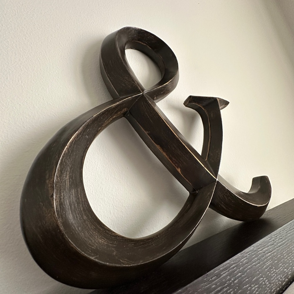 AMPERSAND Wall Decor 12x12x1.25" Gold Black Brown Wood - Good Condition